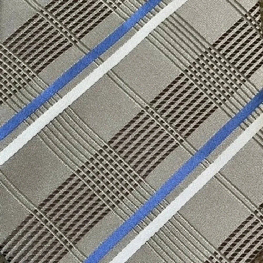 Donald J Trump Signature‎ Collection Tie Mens Taupe Blue White Plaid Silk Office
